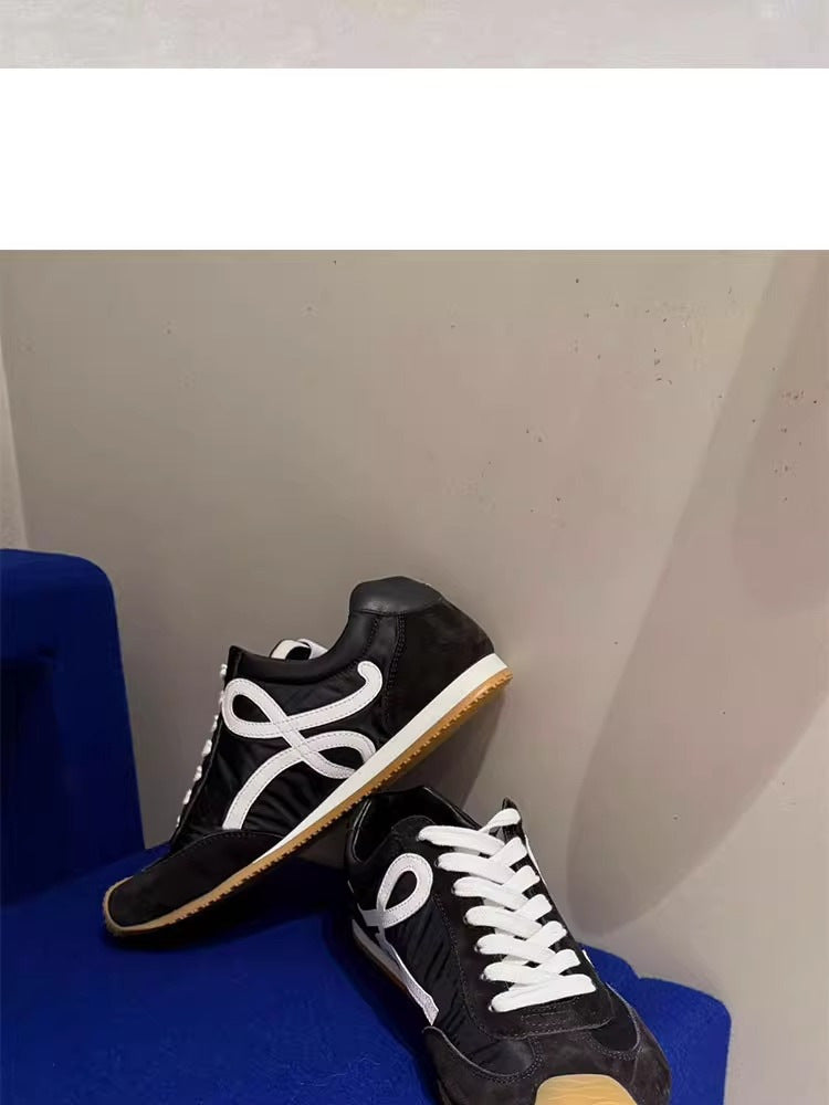 2025Luojia Spring Summer New Retro Flat Shoes Color Block Lace-up Ballet Sports Ugly Cute Shoes for Women