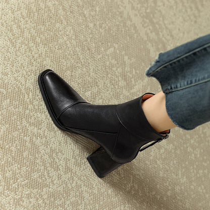 Women's Chunky Heel Ankle Boots2024New High Heel Winter Brown Slim Boots British Style Retro Martin Boots