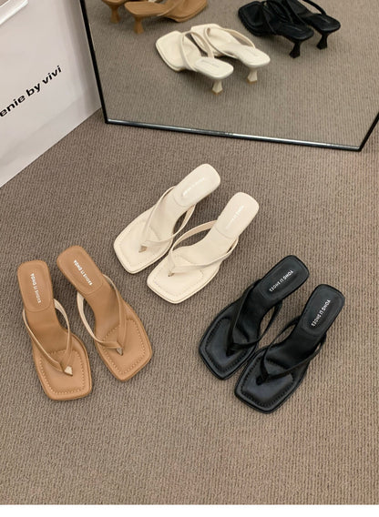 French-style Flip-flops Toe-post Sandals Fairy Shoes for Summer Outdoor Wear2024New simple thong high-heeled sandals