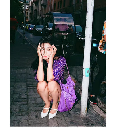 Yi Mengling Same Style2023Shoe Fairy Shoes to Match Dress Rich Lady Shoes Wedge White Single Shoes Pointed Toe Maggie Jane
