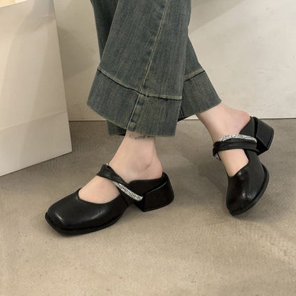 Middle Heel(3-5cm)Slippers PU Closed Toe Chunky Heel Rubber