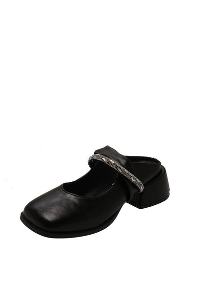 Middle Heel(3-5cm)Slippers PU Closed Toe Chunky Heel Rubber