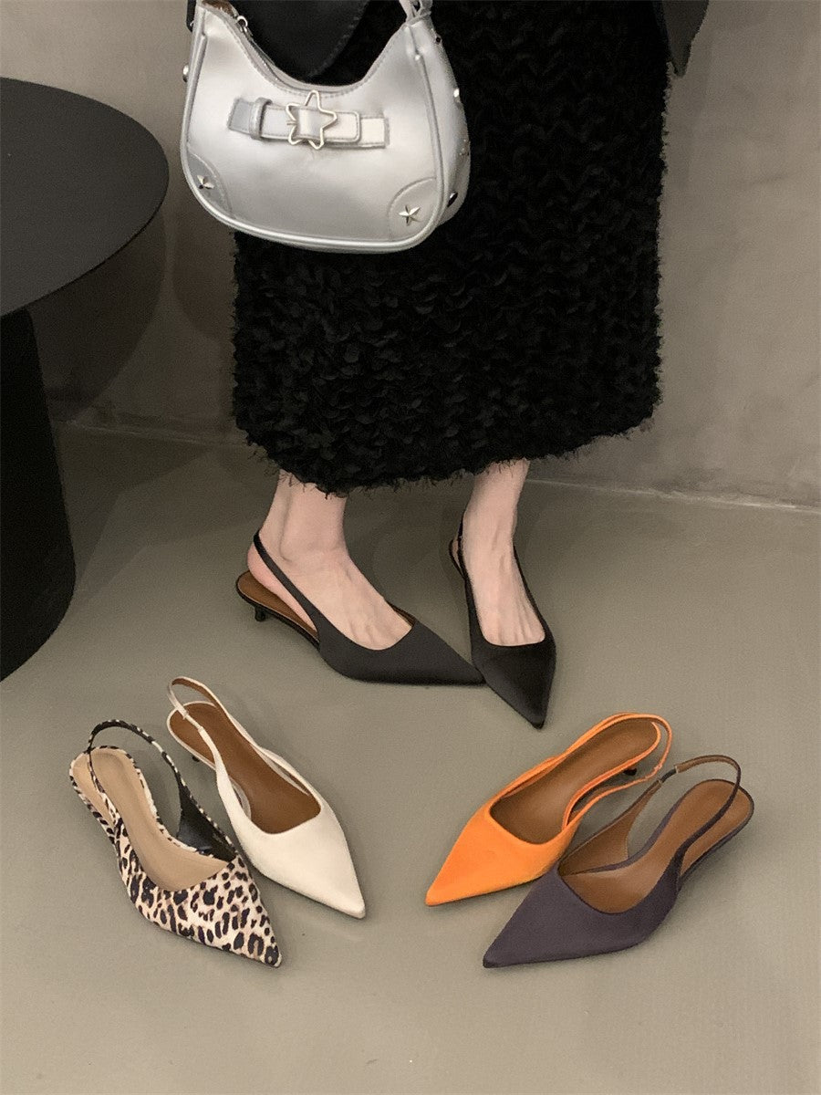 Niche high-end closed-toe sandals for women2024New Spring and Autumn Style Thin Heel Comfortable Pointed Toe Backless Single Shoes