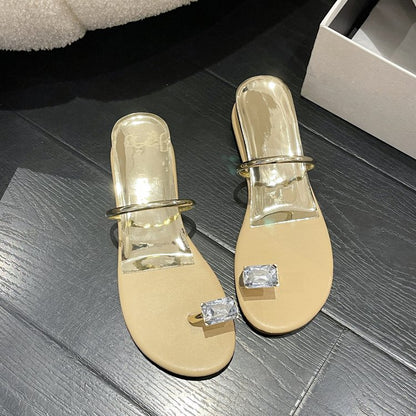 PU Square Heel Low Heel Slippers Rubber Toe