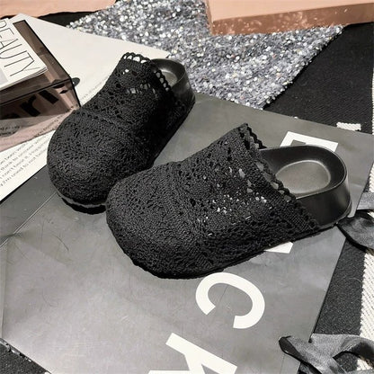 Rubber Mesh Slippers Closed-Toe Platform Sole High Heels(6-8cm)