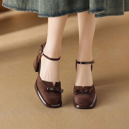 French Retro Elegant Mature Hollow Toe Sandals2024New Year's New Versatile Simple Thick Heel Buckle High Heels