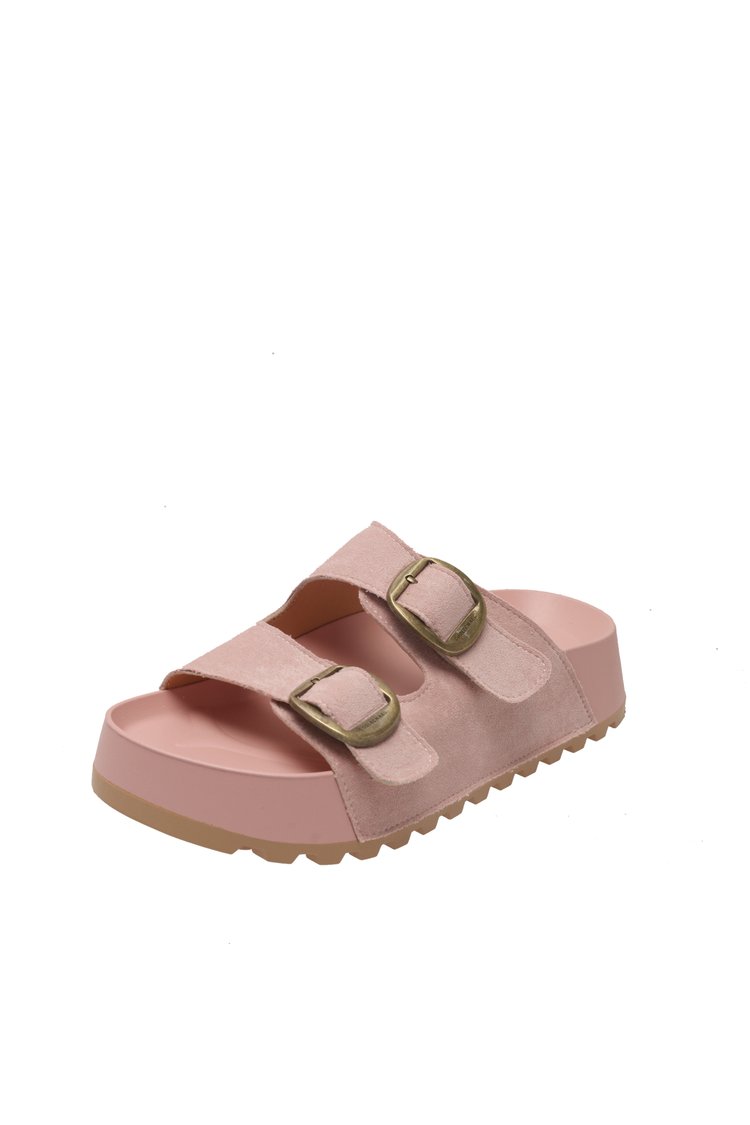 Solid Color Rubber Mid Heel(3-5cm)Platform Sole Suede Slippers