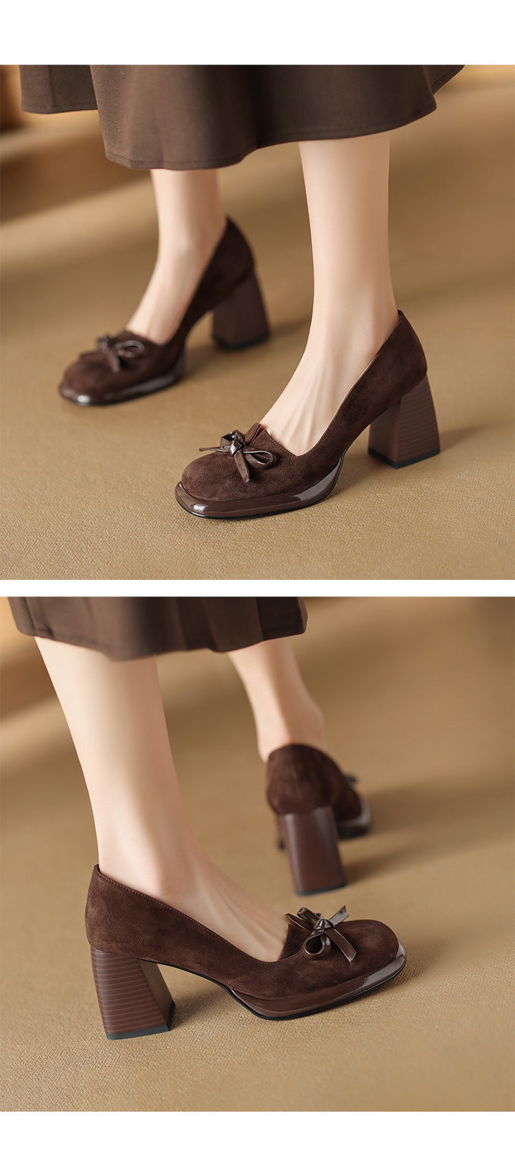 2024Spring New Style Bowknot Matte Chunky Heel Pumps for Women Shallow Mouth Waterproof Platform Chunky Heel Pumps