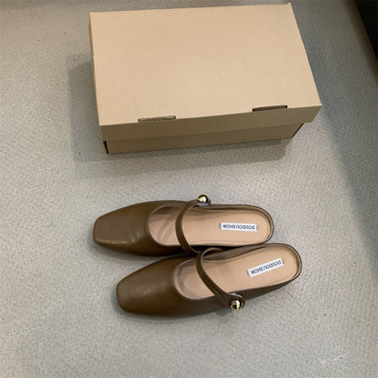 Flat Closed-Toe Half Slippers for Women Soft Sole2025French-style Sandals for Outdoor Wear, Super Popular Evening Breeze Niche Single Shoes