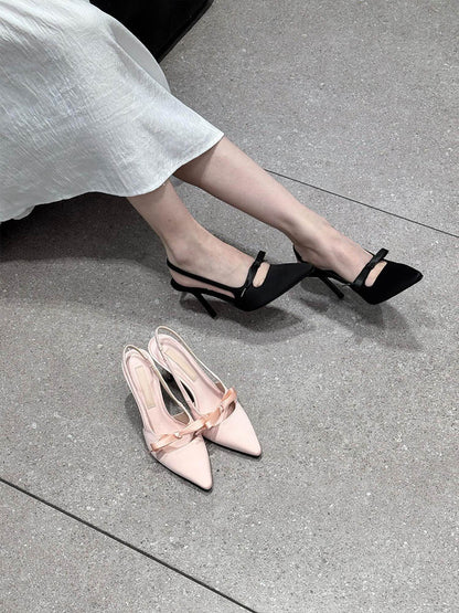 2025New French Style Pointed Toe Bow High Heels Women's Stiletto Sandals Elegant Versatile Shallow Mouth Shoes