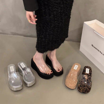 Rubber Wedge Slippers PU High Heel(6-8cm)