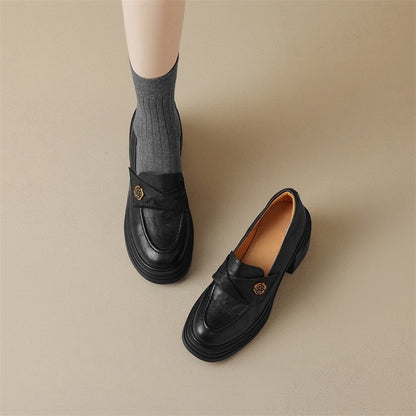 Soft and fluffy！2024Handmade Camellia Thick Sole Chunky High Heel Loafers