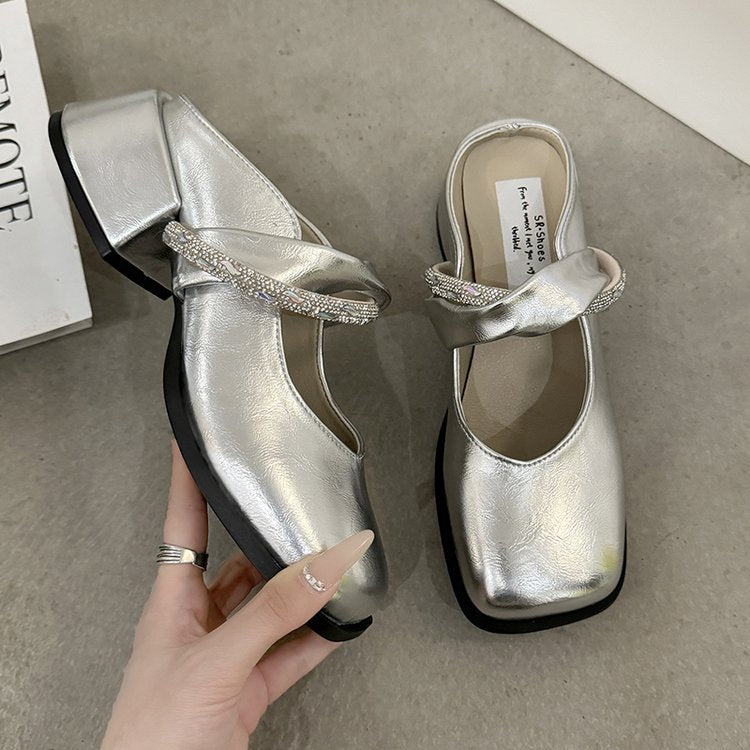 Middle Heel(3-5cm)Slippers PU Closed Toe Chunky Heel Rubber