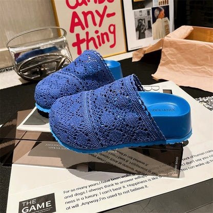 Rubber Mesh Slippers Closed-Toe Platform Sole High Heels(6-8cm)