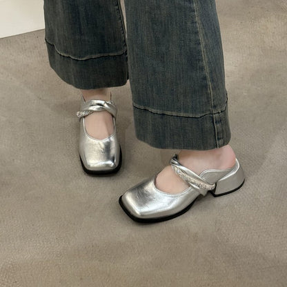 Middle Heel(3-5cm)Slippers PU Closed Toe Chunky Heel Rubber