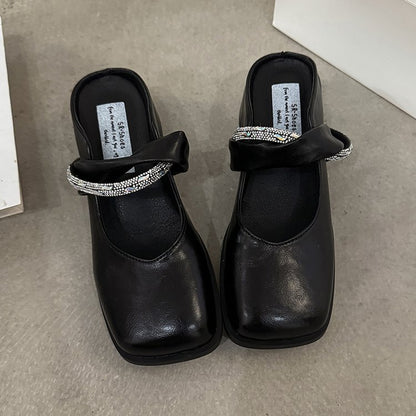 Middle Heel(3-5cm)Slippers PU Closed Toe Chunky Heel Rubber