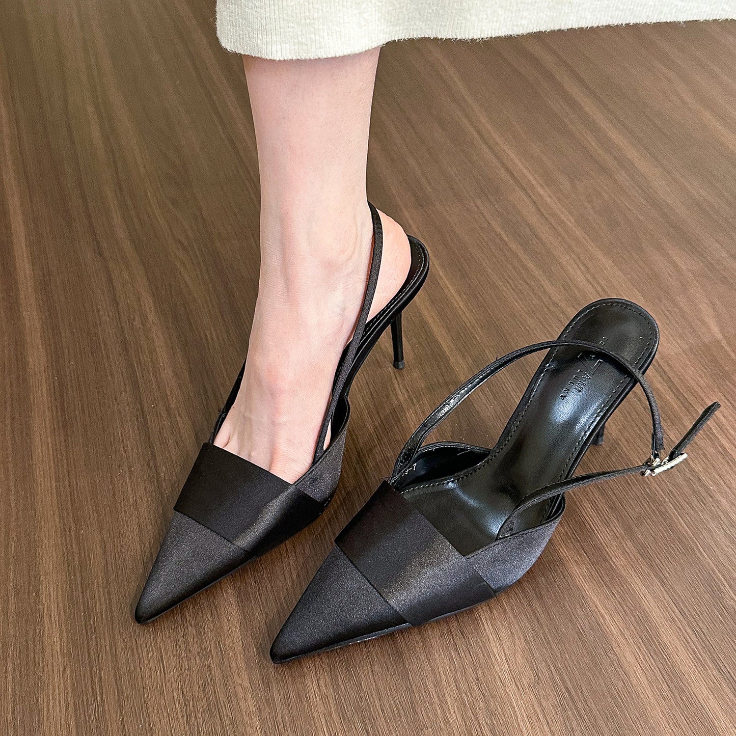 Cool and sophisticated！Pointed Toe silver Satin Sandals for Women, Closed Toe, Open Back, Stiletto High Heels2025
