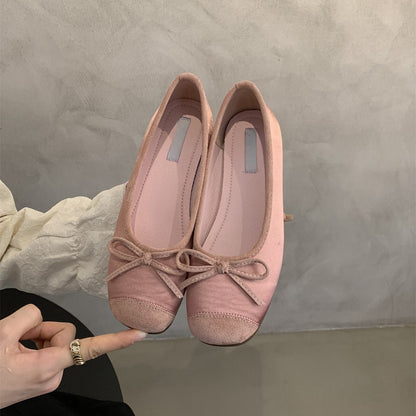Round Toe Shallow Mouth Single Shoes for Women, Spring and Autumn New Soft Leather Ballet Fairy Style Gentle Slip-On Soft Flat Loafers