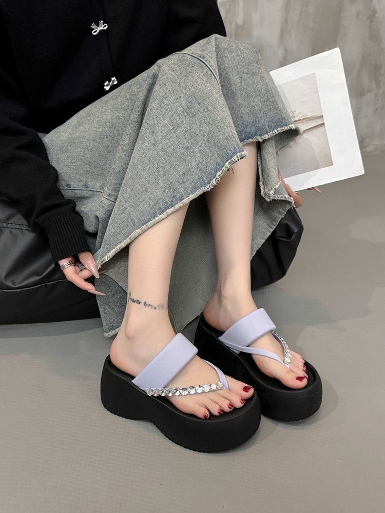 PU Platform High Heels(6-8cm)Rubber Slippers