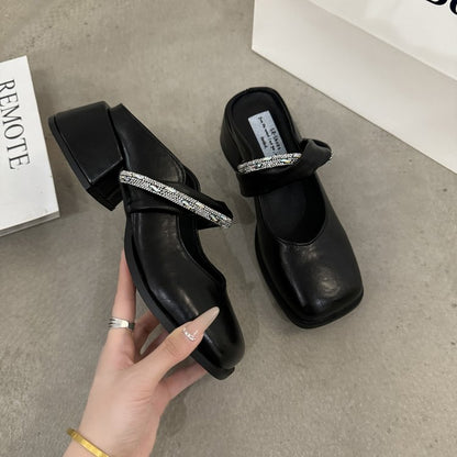 Middle Heel(3-5cm)Slippers PU Closed Toe Chunky Heel Rubber