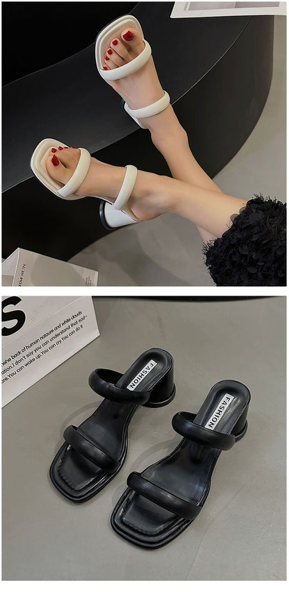 Chunky High Heels(6-8cm)Rubber Slippers PU