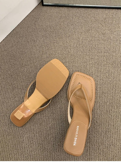 French-style Flip-flops Toe-post Sandals Fairy Shoes for Summer Outdoor Wear2024New simple thong high-heeled sandals