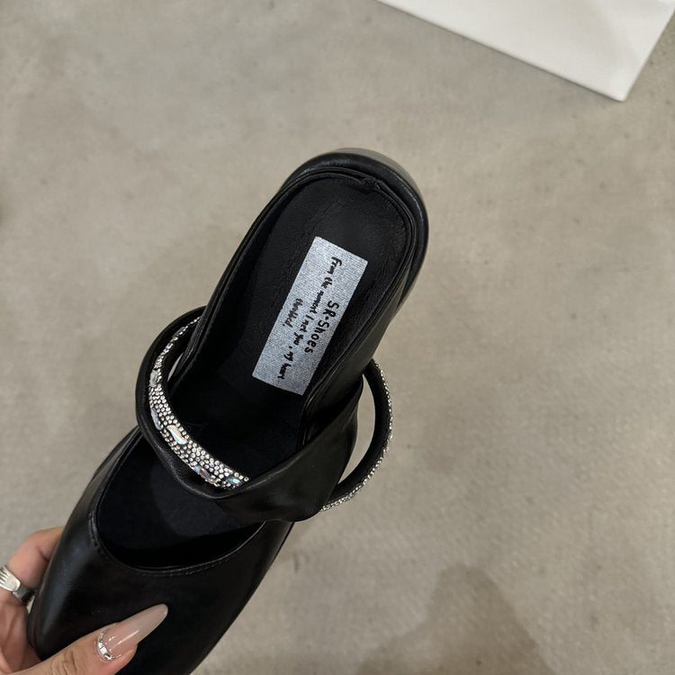 Middle Heel(3-5cm)Slippers PU Closed Toe Chunky Heel Rubber