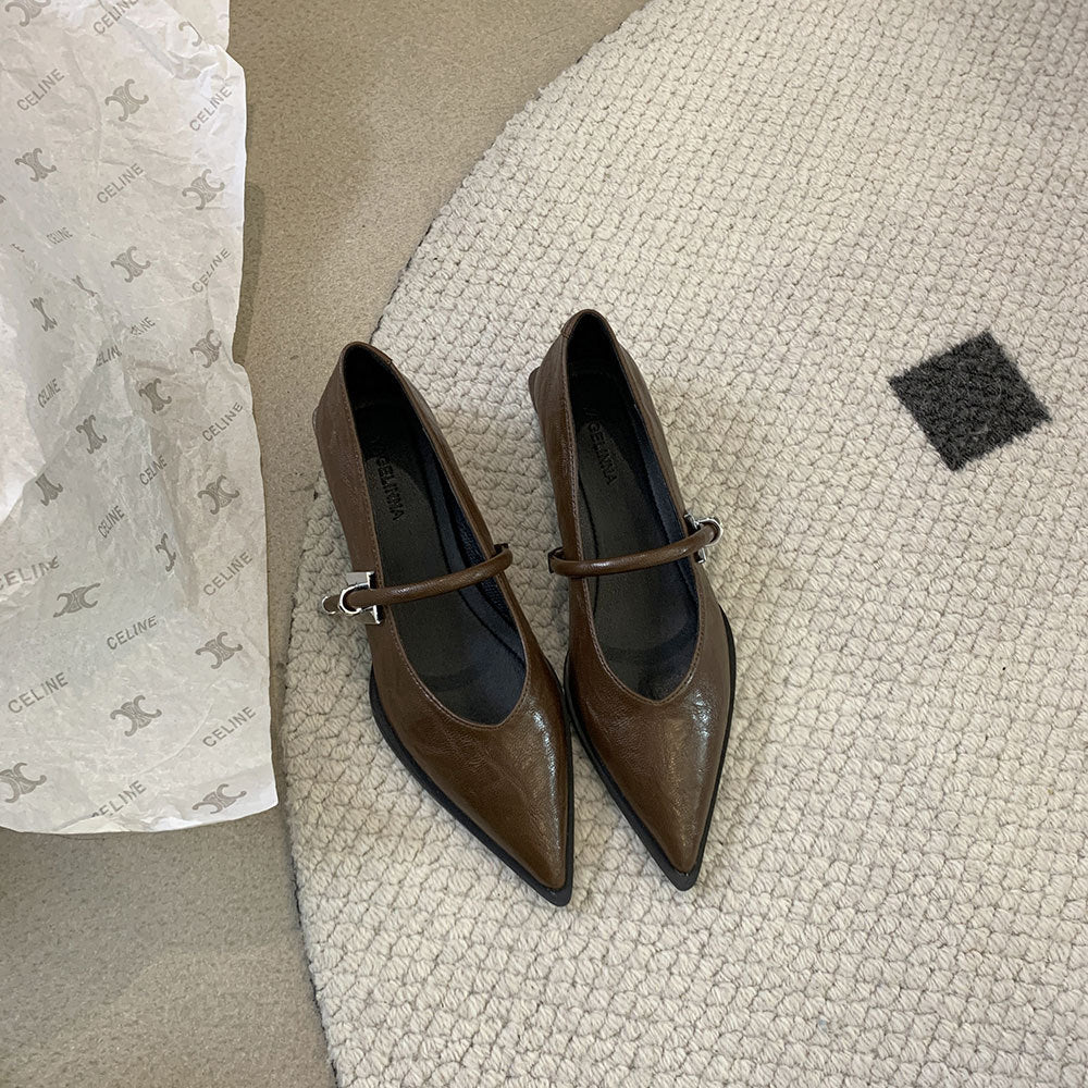 French Low Heel Shoes Small Fragrance Style Pointed Toe Single Shoes for Women2024Spring and Autumn New Mary Jane Women's Shoes Thick Heels