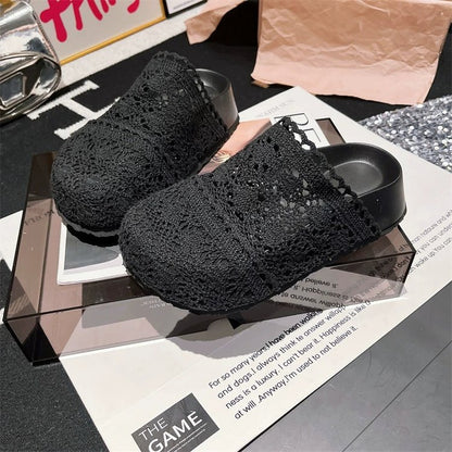 Rubber Mesh Slippers Closed-Toe Platform Sole High Heels(6-8cm)