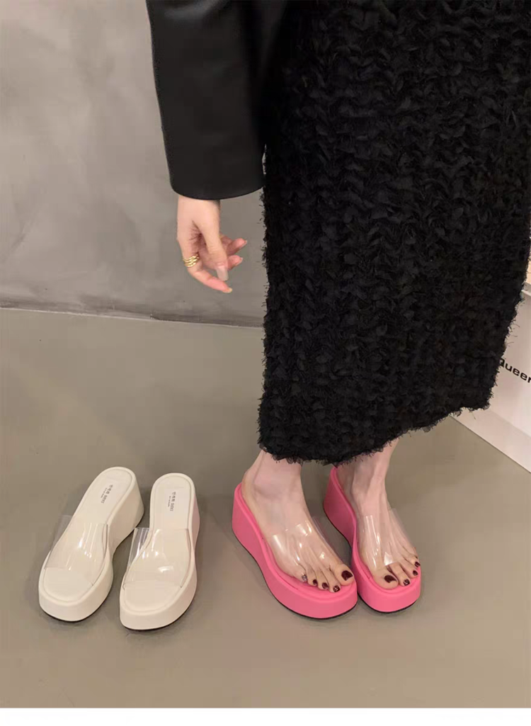 Rubber Wedge Slippers PU High Heel(6-8cm)