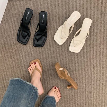 French-style Flip-flops Toe-post Sandals Fairy Shoes for Summer Outdoor Wear2024New simple thong high-heeled sandals