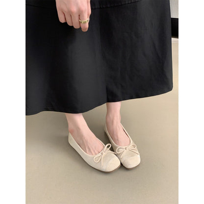 Round Toe Shallow Mouth Single Shoes for Women, Spring and Autumn New Soft Leather Ballet Fairy Style Gentle Slip-On Soft Flat Loafers
