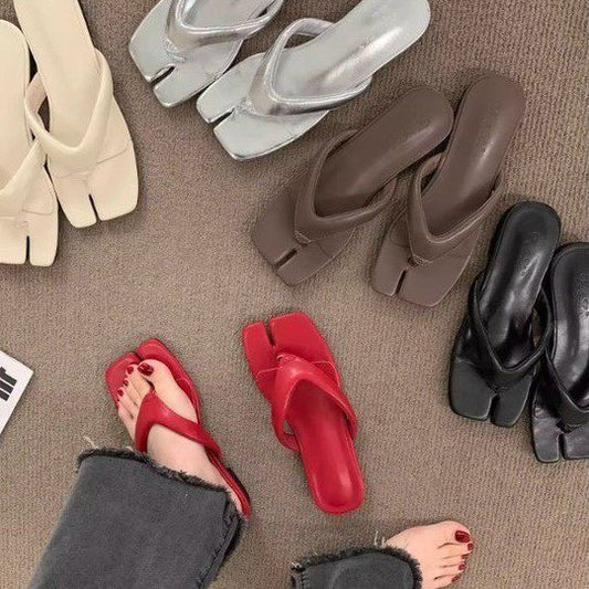 Rubber Square Low Heel(Less3cm)PU Slippers