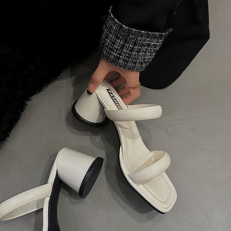 Chunky High Heels(6-8cm)Rubber Slippers PU