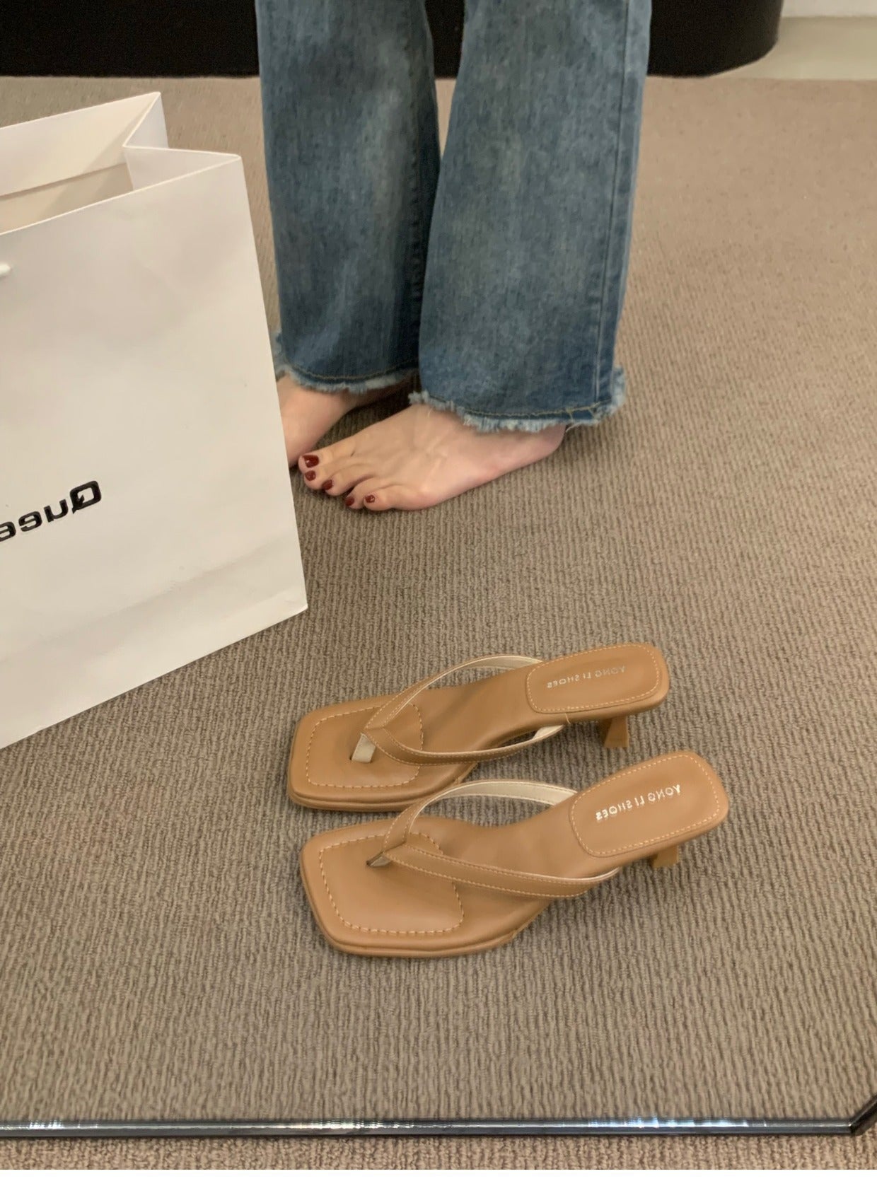 French-style Flip-flops Toe-post Sandals Fairy Shoes for Summer Outdoor Wear2024New simple thong high-heeled sandals