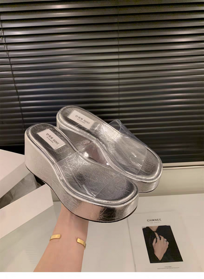 Rubber Wedge Slippers PU High Heel(6-8cm)