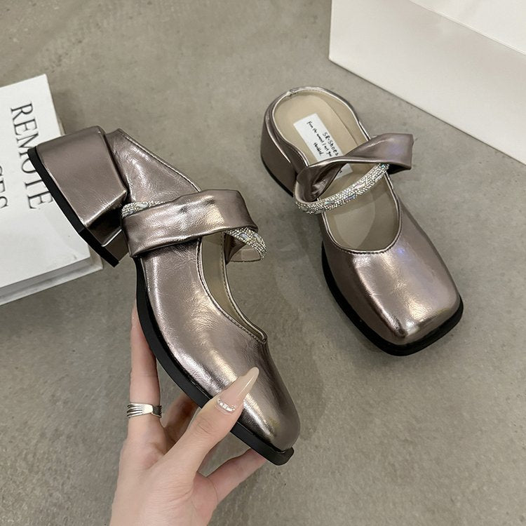 Middle Heel(3-5cm)Slippers PU Closed Toe Chunky Heel Rubber