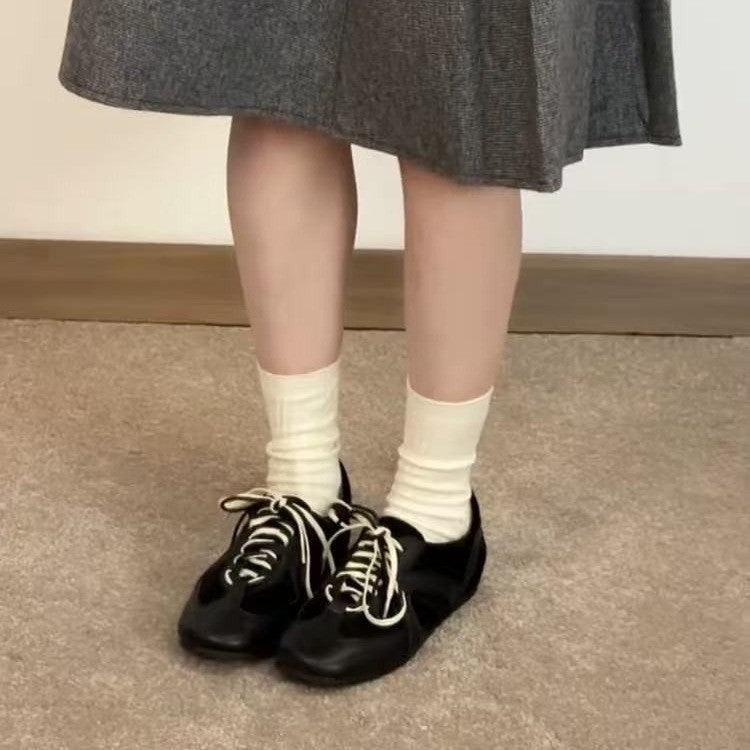 2025Spring and Autumn Retro Black Lace-up Shoes for Women, Height-increasing Casual Sneakers, Trendy Sports Shoes