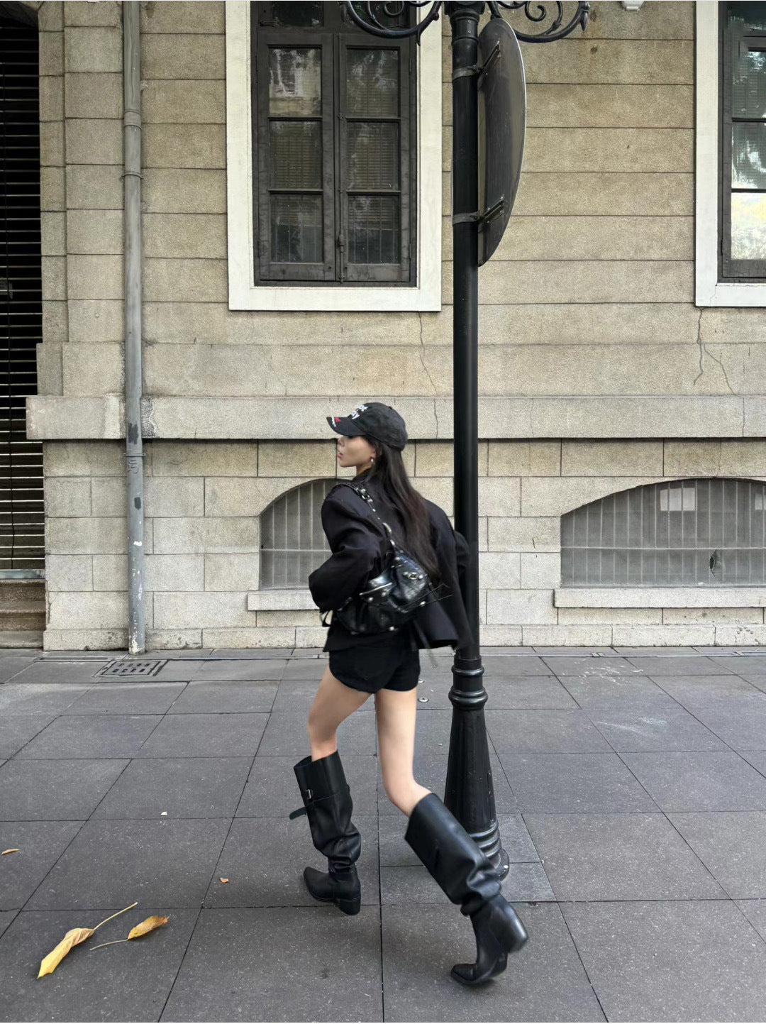 Korean Style Large Tube Pile Boots for Women with Chunky Heels, Over-the-Knee Boots2024Autumn Belt Buckle Western Boots Fashion Long Boots
