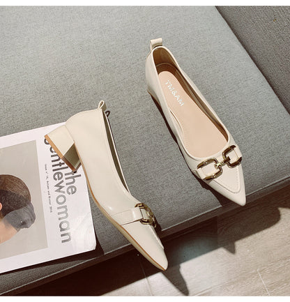 Women's Thick Heel Mid Heel Single Shoes2023Spring New Fashionable Elegant Matching Dress Shoes with Shallow Mouth Pointed Toe Low Heel Evening Shoes