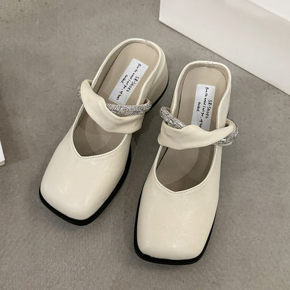 Middle Heel(3-5cm)Slippers PU Closed Toe Chunky Heel Rubber