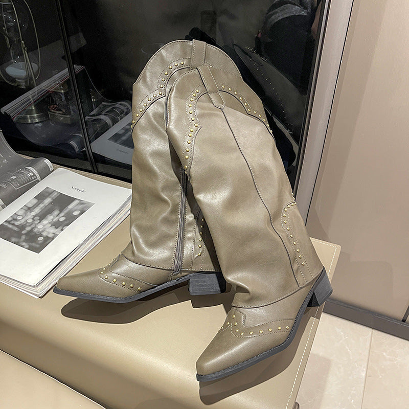 2025New Autumn Retro Pointed Toe Bootcut Boots Mid-Calf Boots for Women Hot Girl Boots Bootcut Boots Spring Autumn Winter Martin Boots