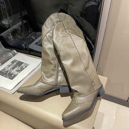 2025New Autumn Retro Pointed Toe Bootcut Boots Mid-Calf Boots for Women Hot Girl Boots Bootcut Boots Spring Autumn Winter Martin Boots