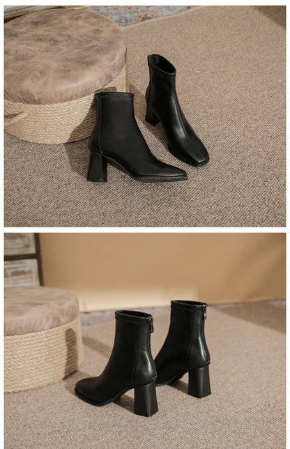 Women's White Martin Boots2024New Spring and Autumn Thick Heel Short Boots British Style Women's Slim Winter Fleece Boots