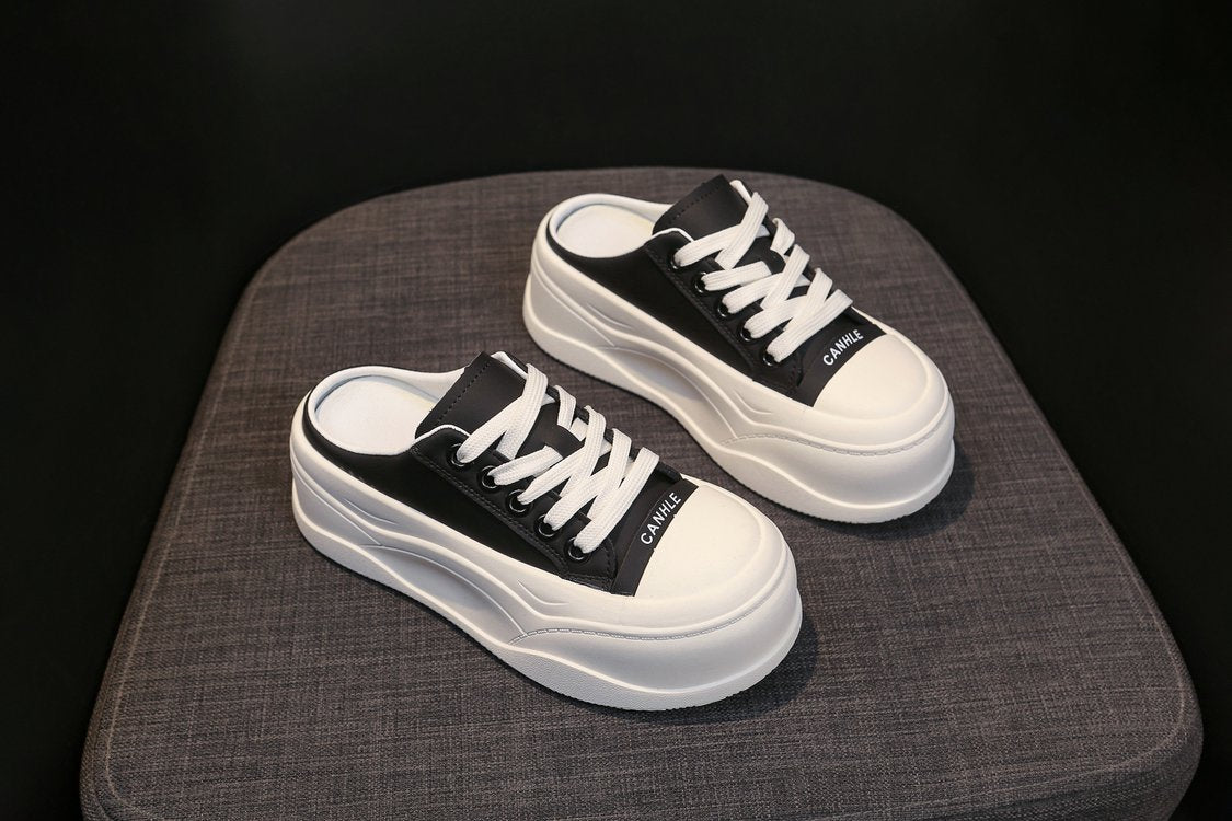 Rubber Closed-Toe Mid-Heel Slippers(3-5cm)Muffin Bottom PU
