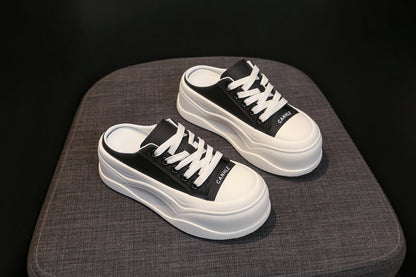 Rubber Closed-Toe Mid-Heel Slippers(3-5cm)Muffin Bottom PU