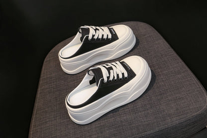 Rubber Closed-Toe Mid-Heel Slippers(3-5cm)Muffin Bottom PU