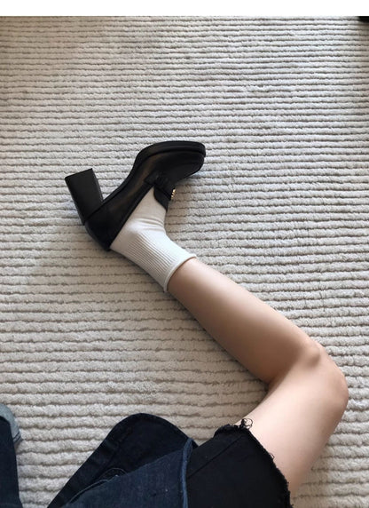 Camellia Loafers for Women2024New French Style Chunky Heel Black High Heel British Style Small Leather Shoes
