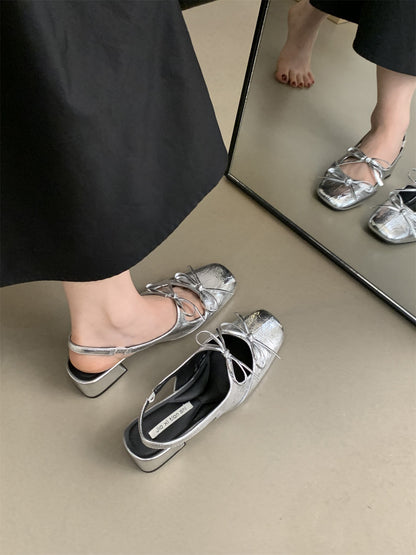 Closed-Toe Sandals for Women Summer New French Style Beautiful Fairy Style Evening Chunky Heel silver Single Shoes Elegant High Heels