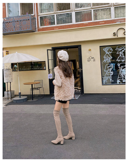 Long Boots for Women, Stretch Long Boots, Pointed Toe High Heel Boots, Over-the-Knee Boots, Suede High Boots, Khaki Color